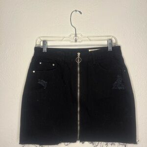 Wishlist Black Front-Zip Distressed Denim Mini Skirt